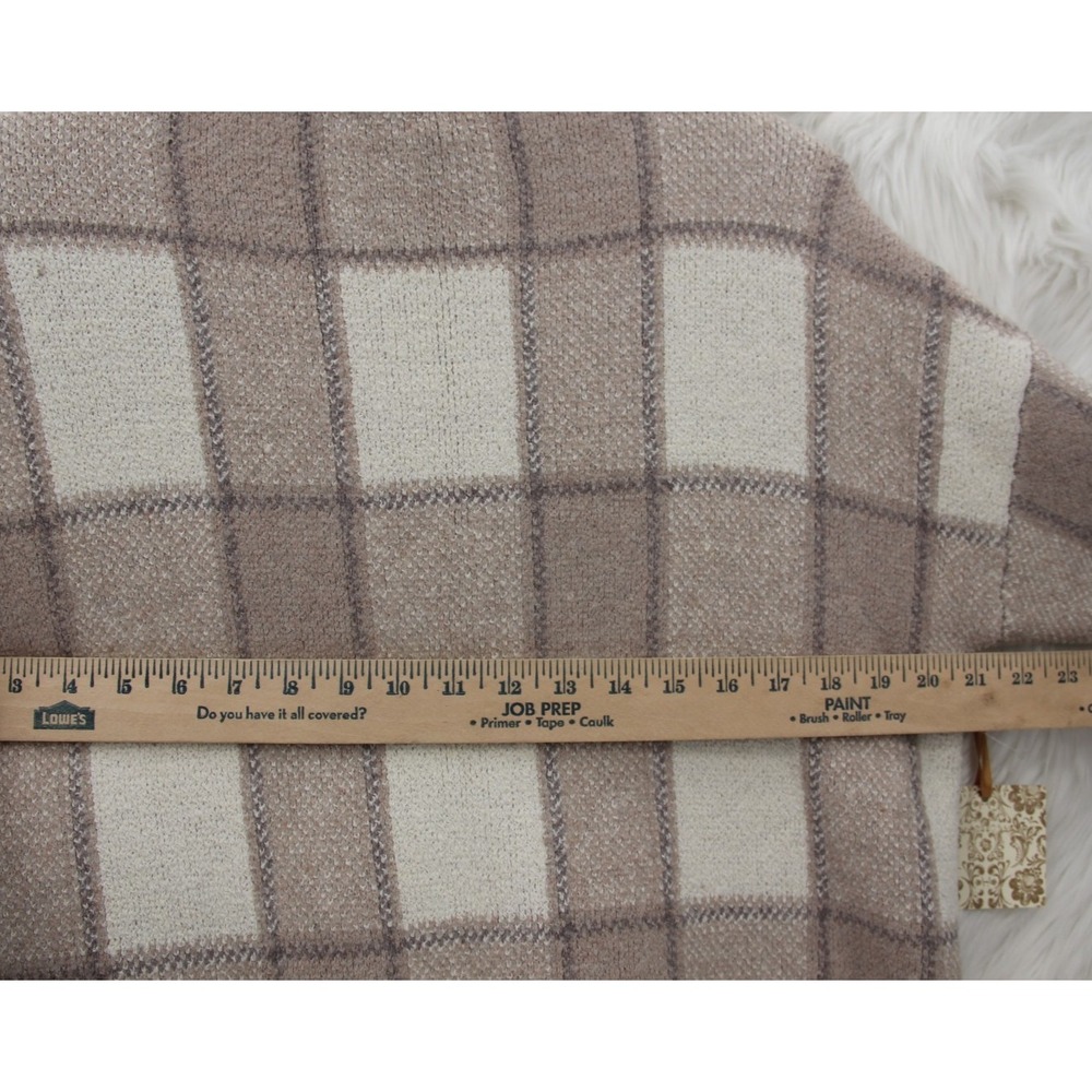 Christian Siriano L Beige Plaid Mock Neck Sweater Windowpane Soft Knit Top #746 - Picture 5 of 13